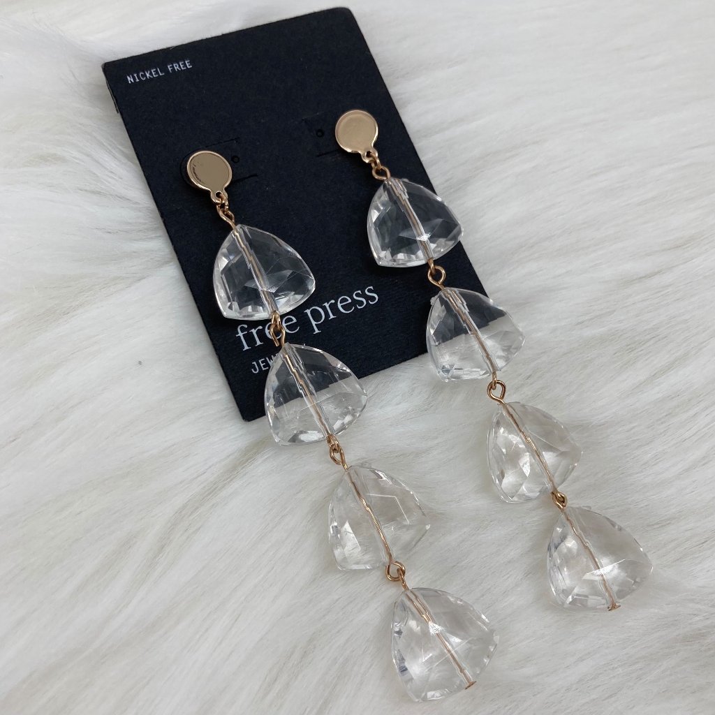 Free Press - Os - Nwt Clear Plastic Stone Dangle Earrings 10$